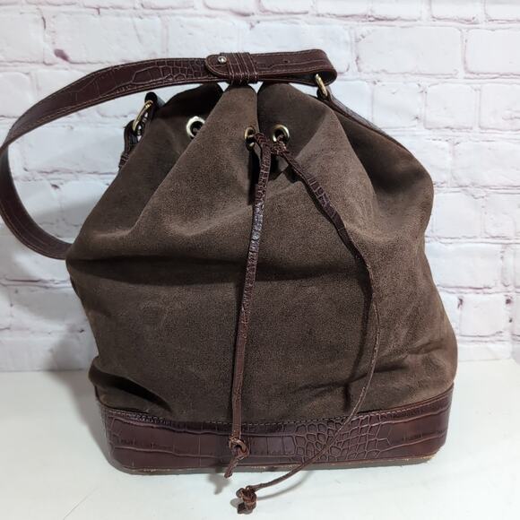 Isadora Handbags - Isadora Brown Suede Fango Suede Leather Large Bucket Bag Italy Made